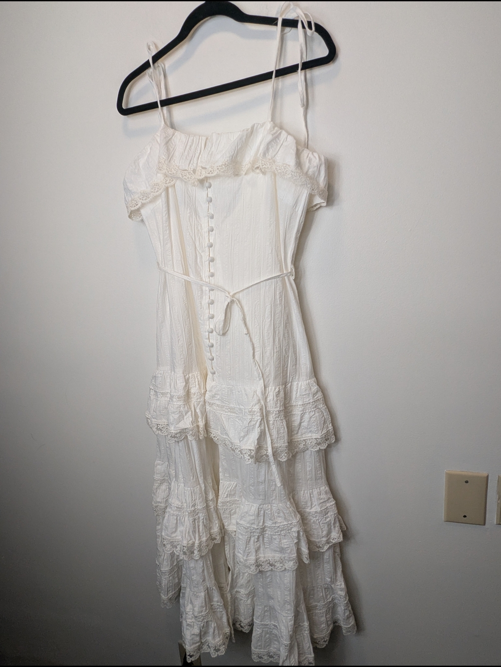 Dygarni Romantic White Tiered Lace Maxi Dress Large Cottagecore Whimsigoth Fairy